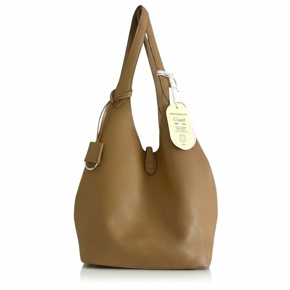 NWT Viola Castellani Tan Leather Hobo Bag Made in Italy Convertible Shopper Tote